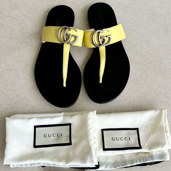 Gucci GG Marmont  Flip Flop Sandals Pastel Yellow Flat Thong Slides EU36.5 US6.5 - Picture 1 of 12